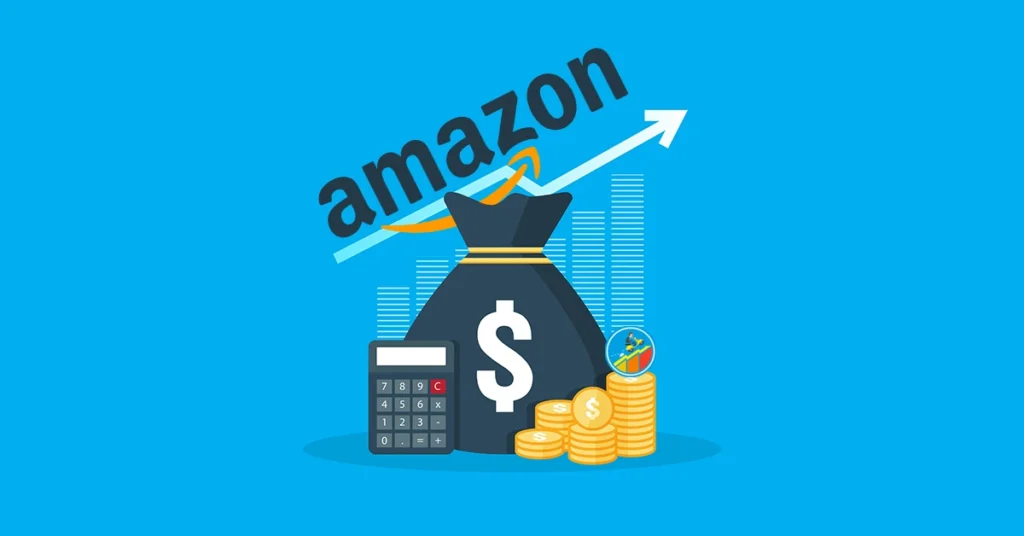 Amazon logo with financial charts and tariff symbols representing trade restrictions