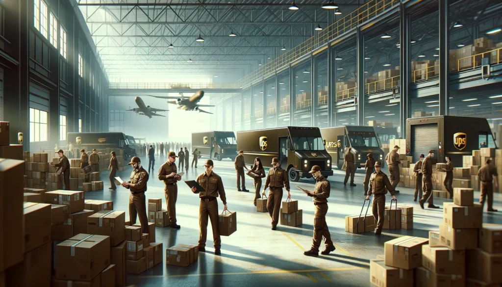 UPS employees standing in front of a delivery truck, symbolizing new job opportunities.