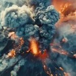 Mount Etna erupting with ash clouds and glowing lava as tourists observe from a safe distance