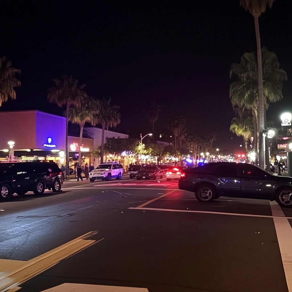 Police officers near Santa Monica Place mall securing the area during an active shooting investigation.