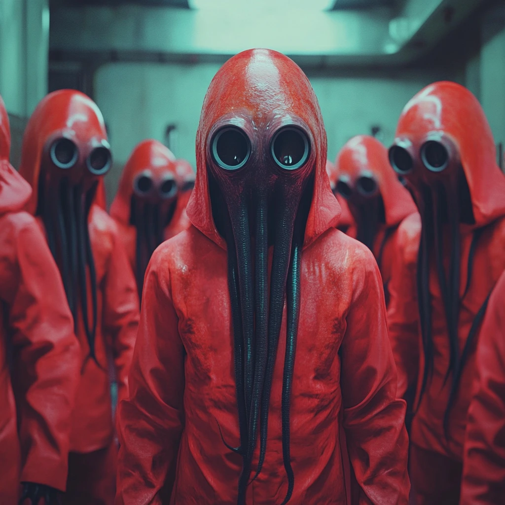 Squid Game Season 3 official poster featuring key characters in dramatic lighting with the iconic red and green color scheme.