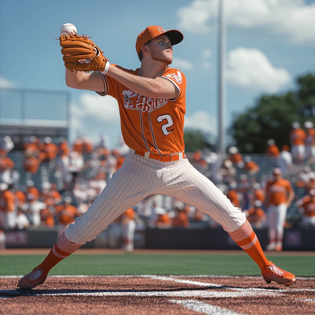 Players celebrating a dramatic win during the 2025 NCAA Baseball Super Regionals with fans cheering in the background.