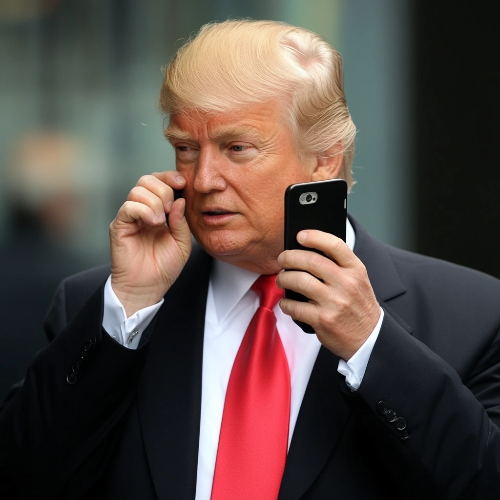 Donald Trump unveils Trump Mobile's "47 Plan" as it enters the telecom market, featuring patriotic branding and a mobile phone display.
