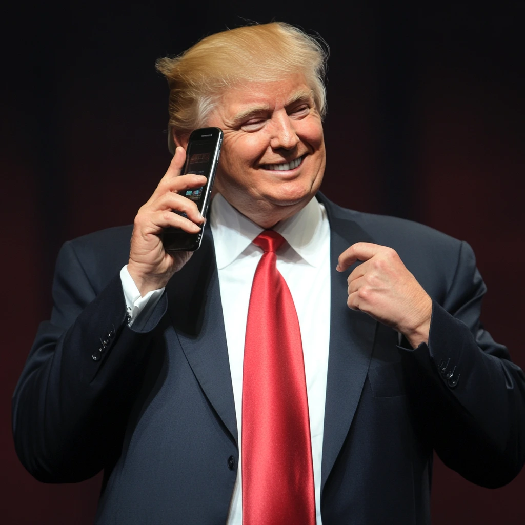 Donald Trump unveils Trump Mobile's "47 Plan" as it enters the telecom market, featuring patriotic branding and a mobile phone display.