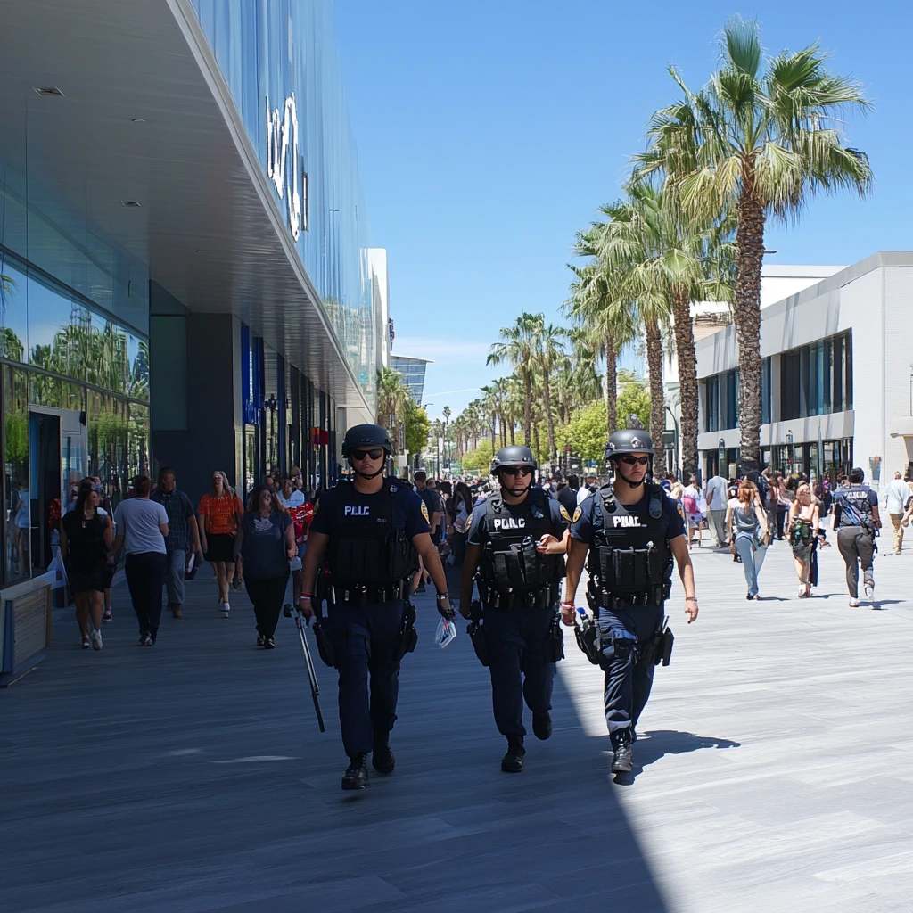 Police officers near Santa Monica Place mall securing the area during an active shooting investigation.
