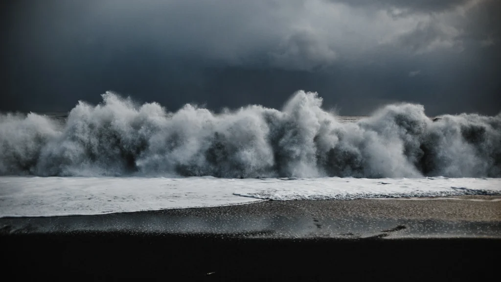 Alaska coastline with tsunami warning sign after 2025 earthquake