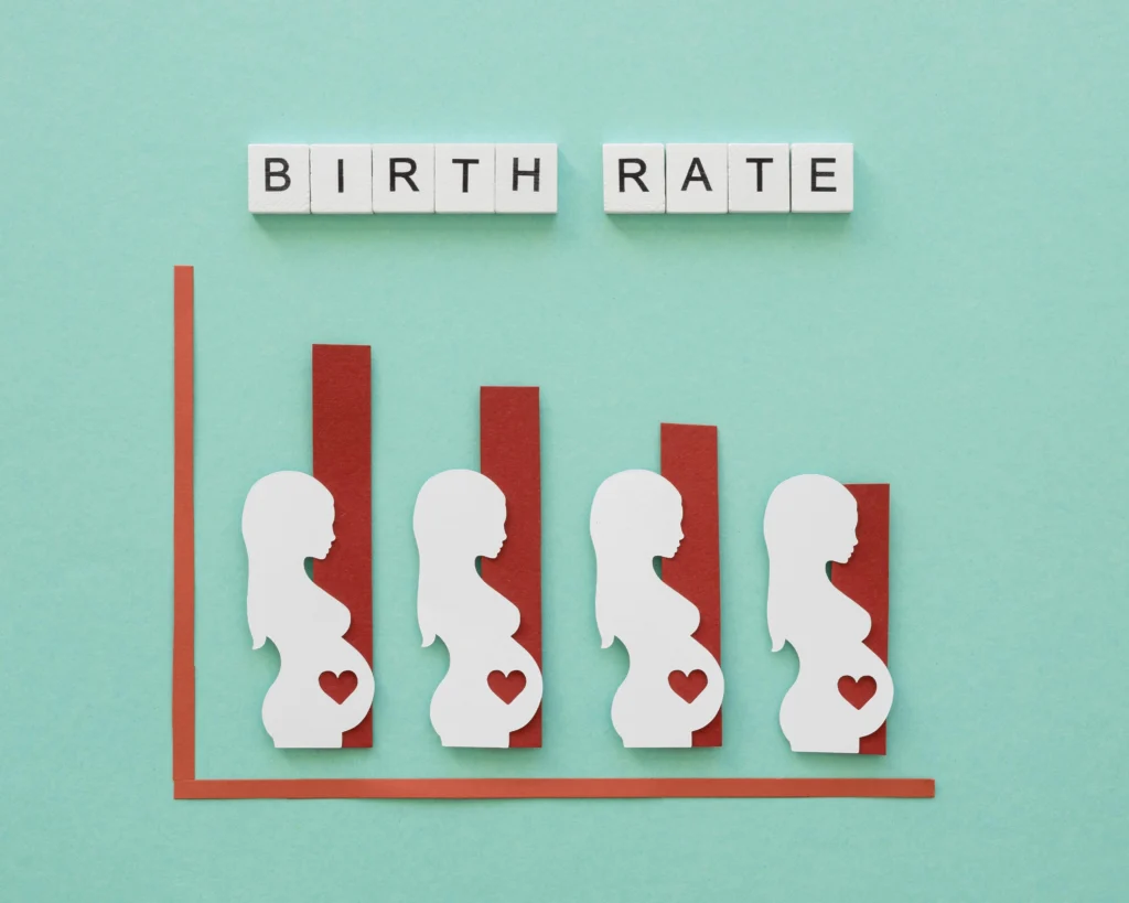 population growth illustrated with diverse people icons and world map"
