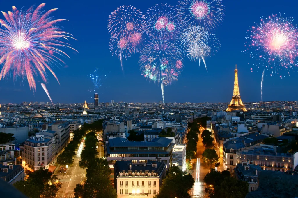Bastille Day
French military parade on the Champs-Élysées during Bastille Day 2025, with soldiers, tanks, and aerial flyovers