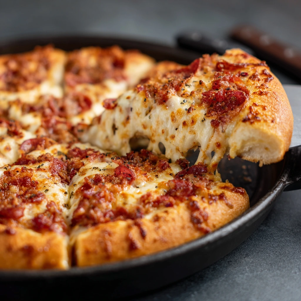 Personal Pan Pizza from Pizza Hut with pepperoni and melted cheese on a pan crust