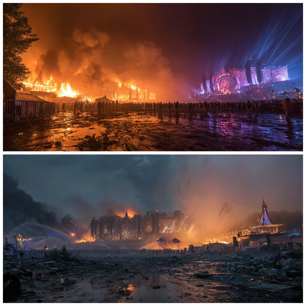 Tomorrowland 2025 fire breaking out at the festival site in Belgium