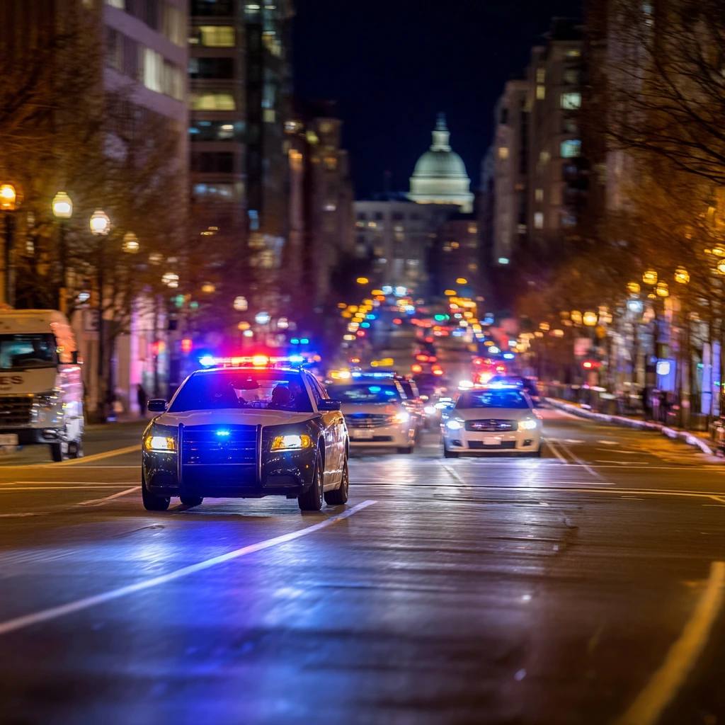 Washington D.C. streets during heightened police presence amid crime crackdown and homelessness crisis