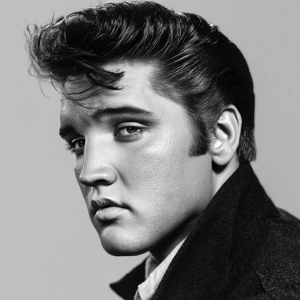 Elvis Presley performing on stage, wearing a rhinestone-studded jumpsuit, with fans cheering in the background.