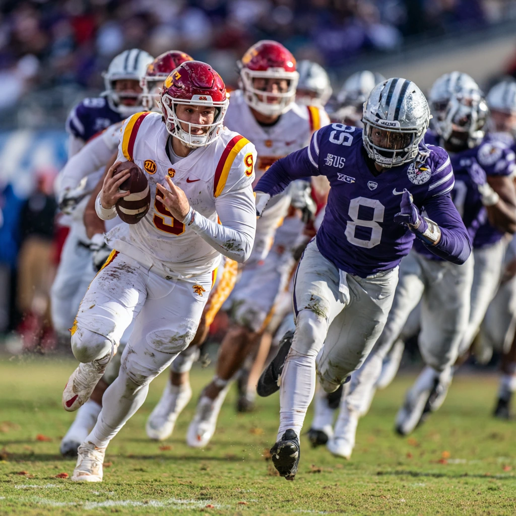 Iowa State vs. Kansas State 2025 season opener action on the football field with cheering fans