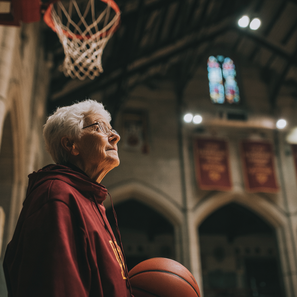 Sister Jean, Loyola University Chicago’s 106-year-old basketball chaplain, smiling and celebrating her birthday.
