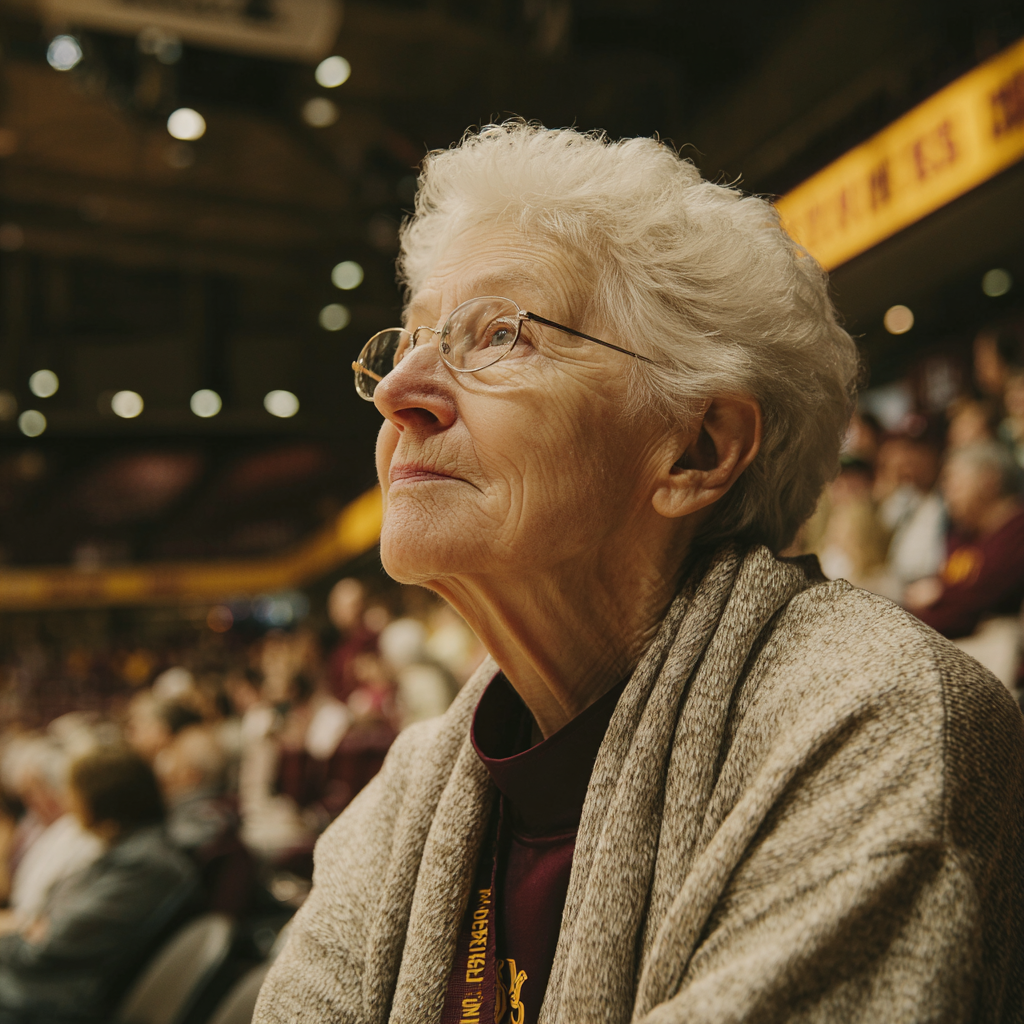 Sister Jean, Loyola University Chicago’s 106-year-old basketball chaplain, smiling and celebrating her birthday.