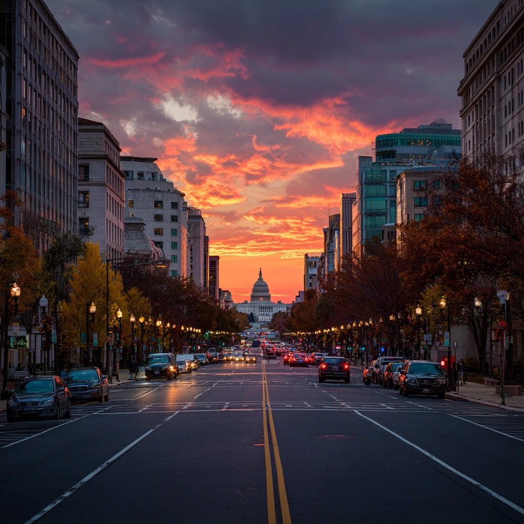 Washington D.C. streets during heightened police presence amid crime crackdown and homelessness crisis