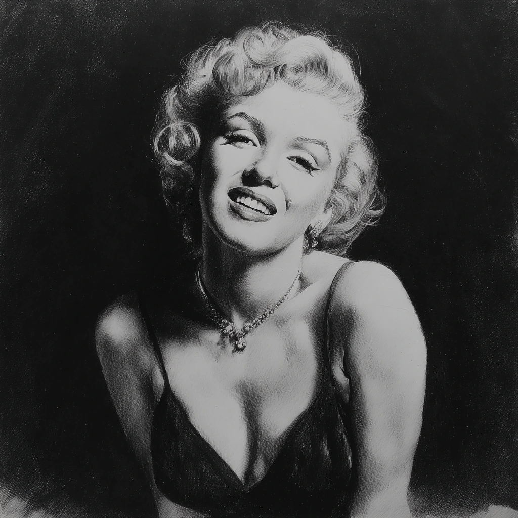 Marilyn Monroe posing in a classic white dress, capturing her timeless beauty and iconic status