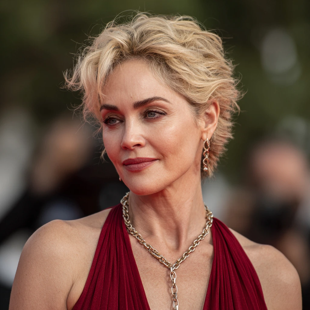 Sharon Stone walking the red carpet at the Nobody 2 premiere with her three sons
