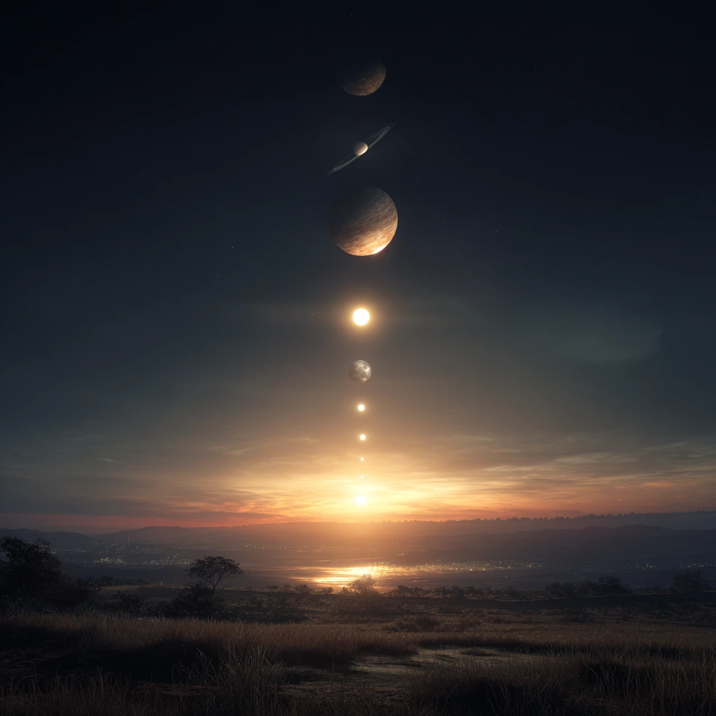 A rare planetary alignment in the sky today, showing multiple planets lined up