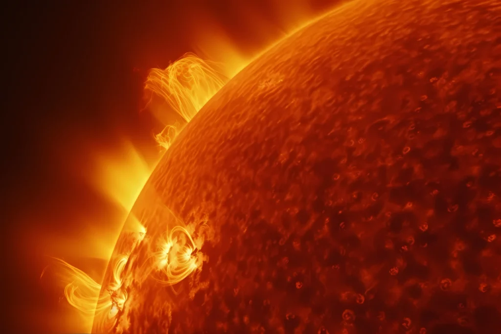Vibrant aurora lights in the night sky caused by a solar storm
