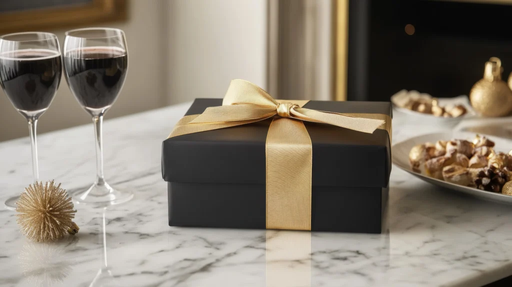 Luxury birthday gift for husband wrapped in elegant packaging with stylish accessories