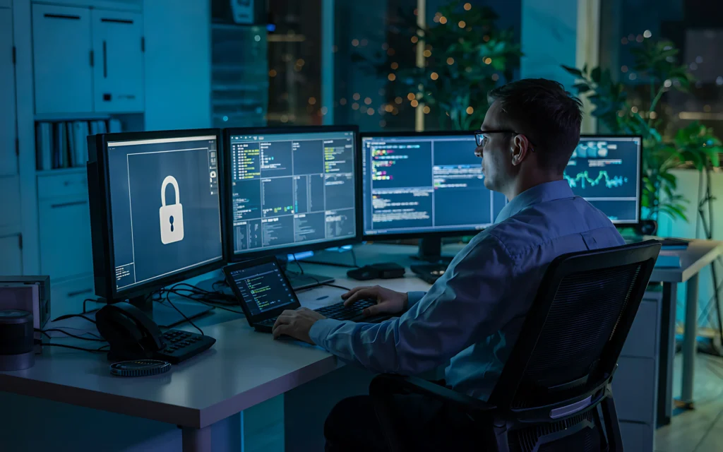 Digital lock with AI circuit background symbolizing the importance of cybersecurity in the age of artificial intelligence.