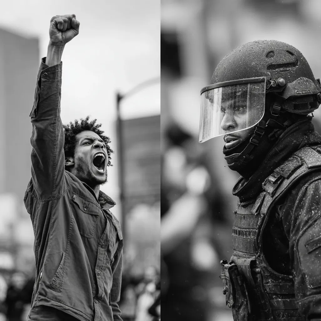 Protest scene symbolizing Antifa controversy with imagery referencing the Charlie Clark case.