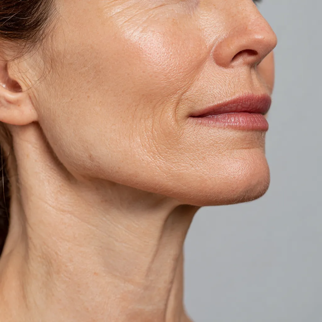 Side profile comparison of chin filler and chin implant results showing improved facial balance