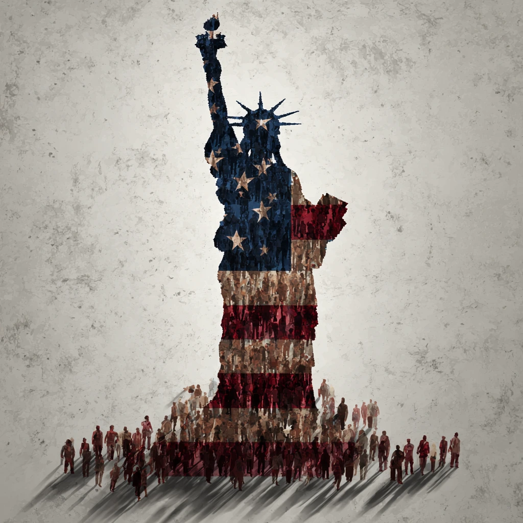Illustration representing new American immigration policy and its social and economic consequences