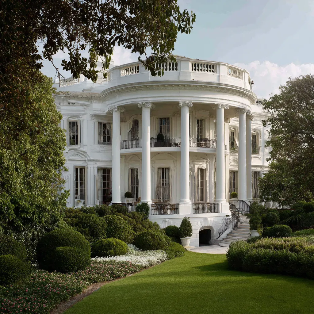 The White House South Lawn view showcasing neoclassical architecture and recent restoration work, symbolizing America’s enduring legacy.