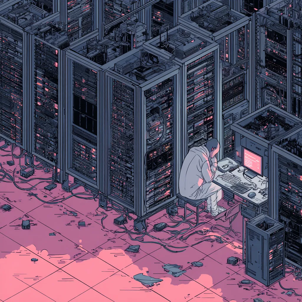 Tech Outages
Server room alert showing tech outage with system failure warnings