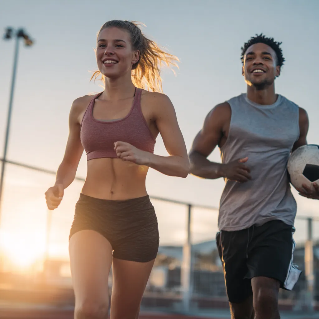 People engaging in various sports for overall fitness and health, including running, cycling, swimming, and yoga.