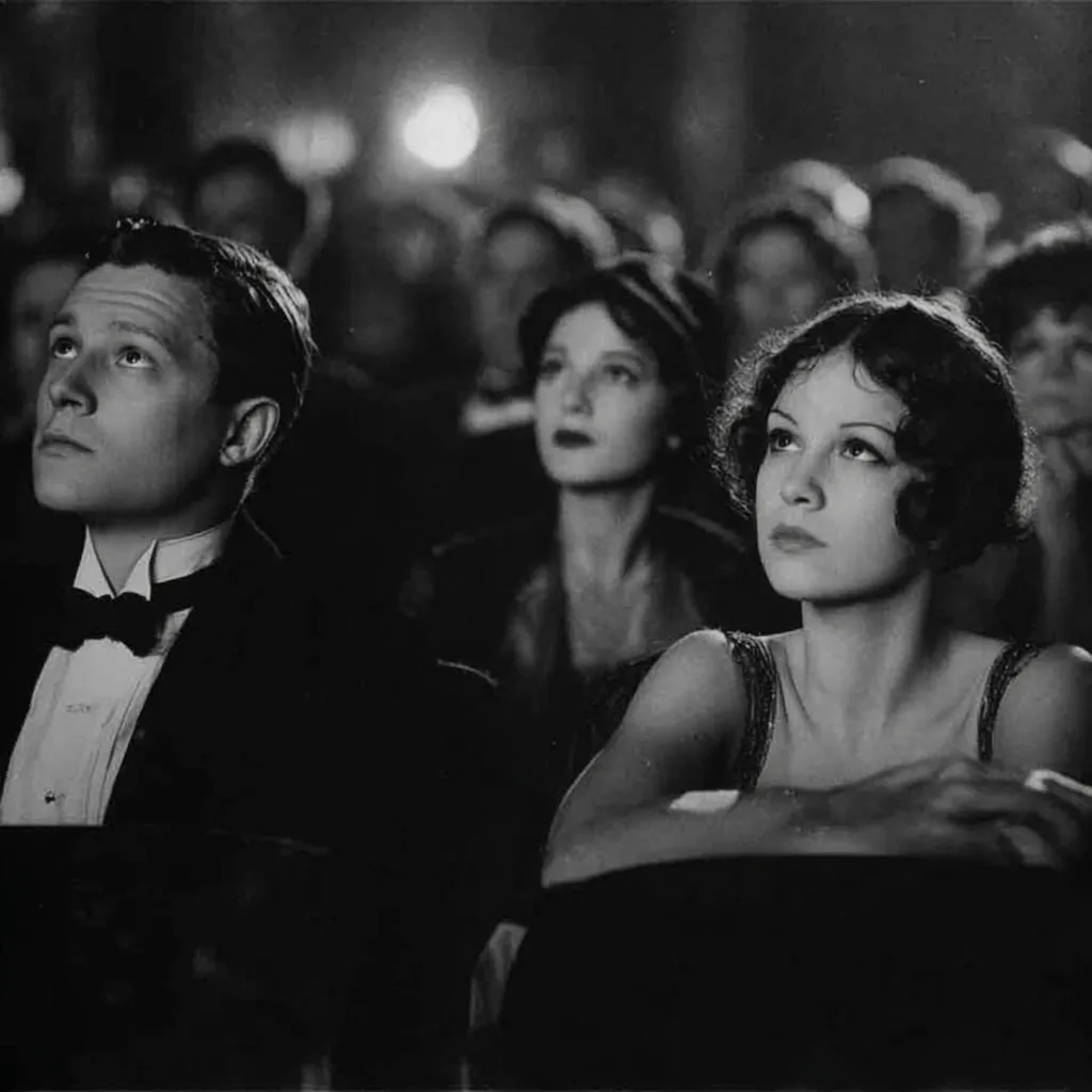 A timeline showcasing the evolution of cinema from The Jazz Singer in 1927 to modern Hollywood blockbusters