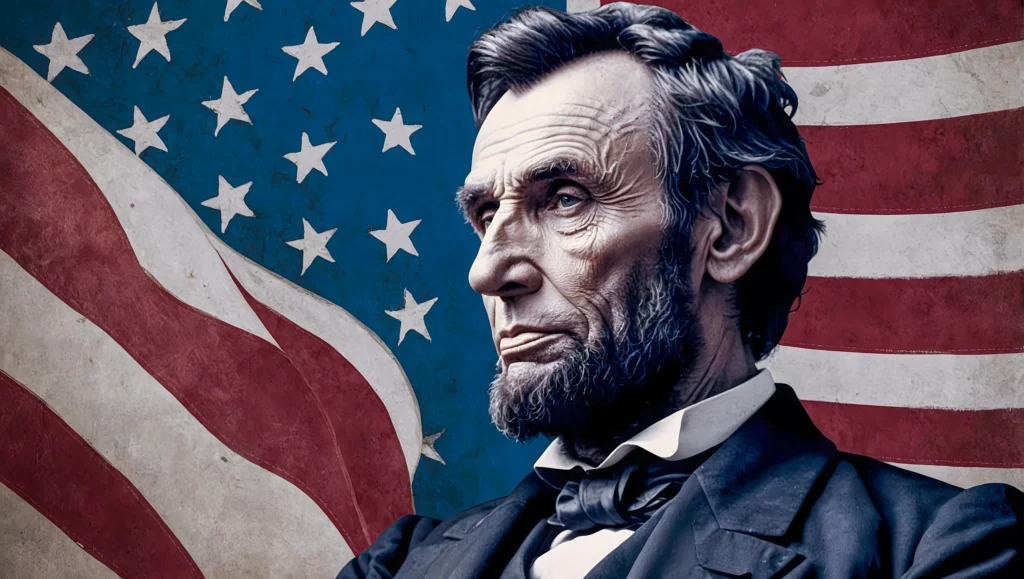 A symbolic image comparing Abraham Lincoln and Donald Trump, representing the political and social divisions in America from past to present.