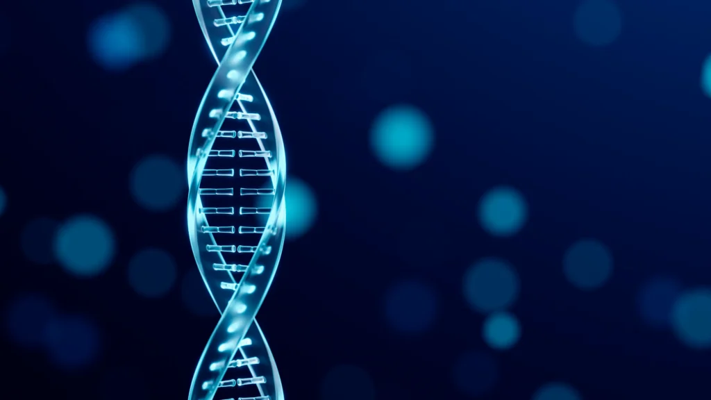 James Watson with DNA double helix model representing the discovery of the DNA structure and its scientific legacy