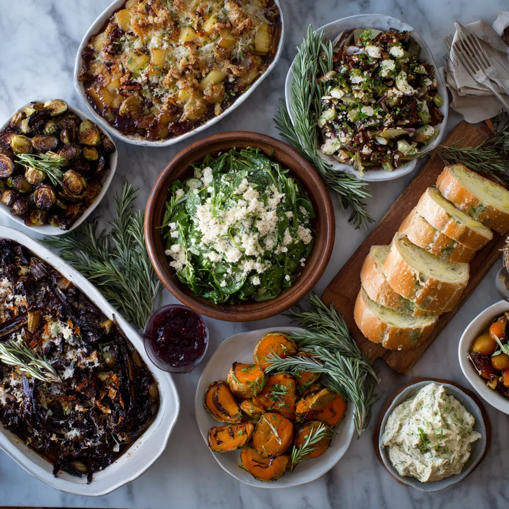 Vegetarian Thanksgiving Menu
Delicious vegetarian Thanksgiving feast with roasted vegetables, stuffing, mashed potatoes, and cranberry sauce