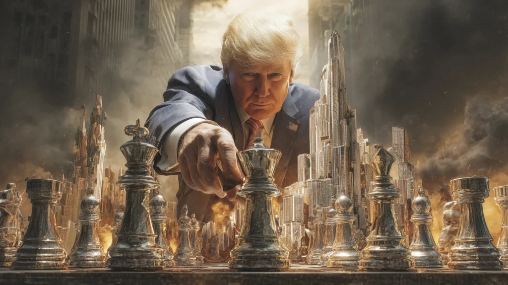 A symbolic image comparing Abraham Lincoln and Donald Trump, representing the political and social divisions in America from past to present.