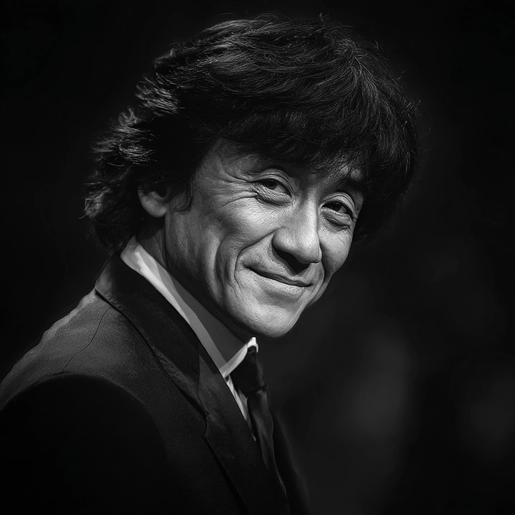 Jackie Chan sharing wisdom with young stunt performers, symbolizing his legacy as an actor, philosopher, and humanitarian.