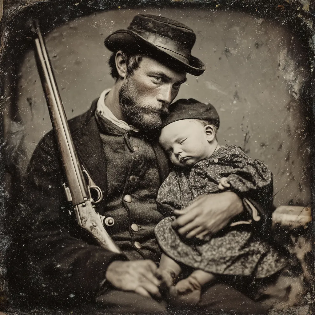 Civil War battlefield with flying bullet representing The Bullet and the Baby legend