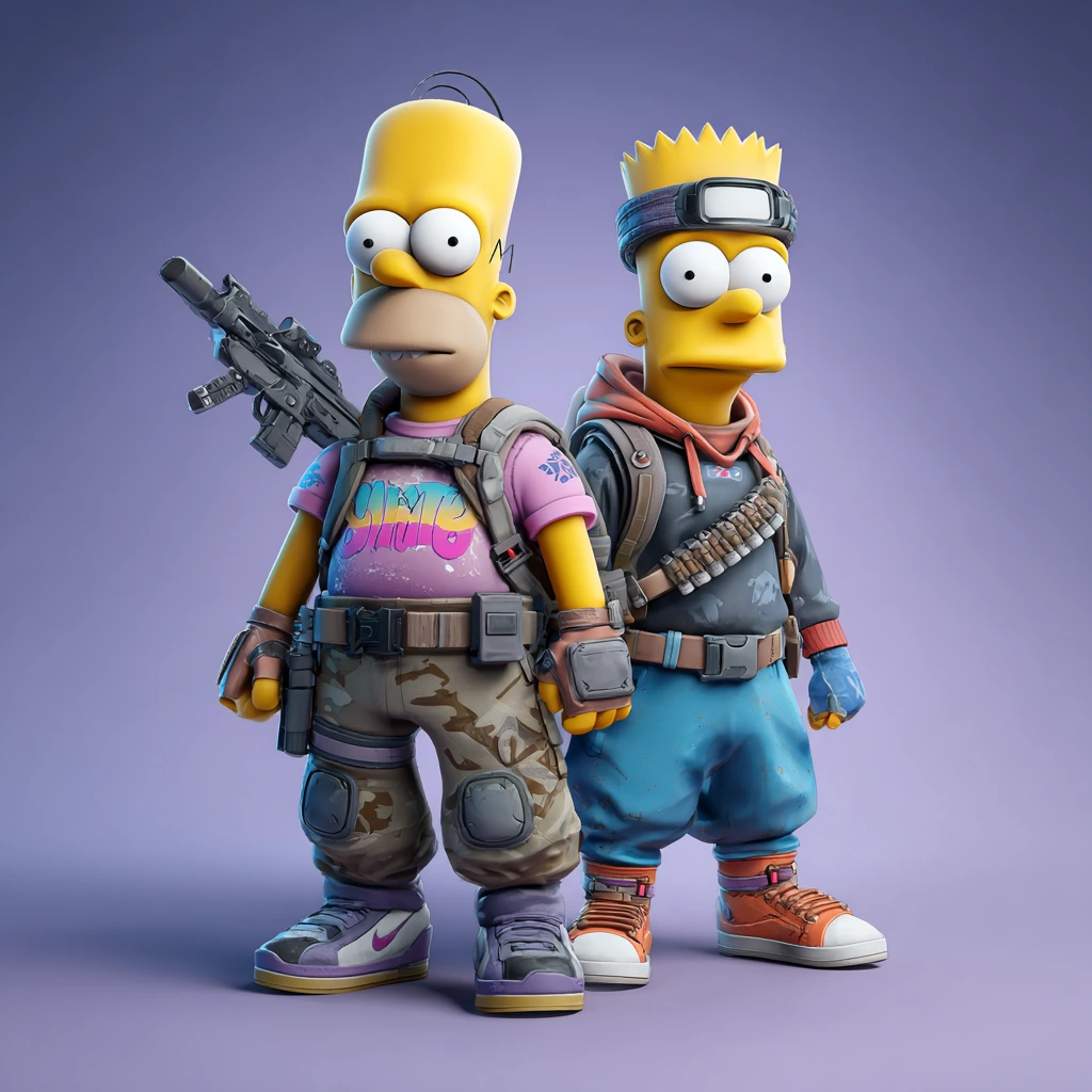 Homer, Bart, and Marge Simpson standing in the Fortnite Springfield map during the Fortnite x The Simpsons crossover event