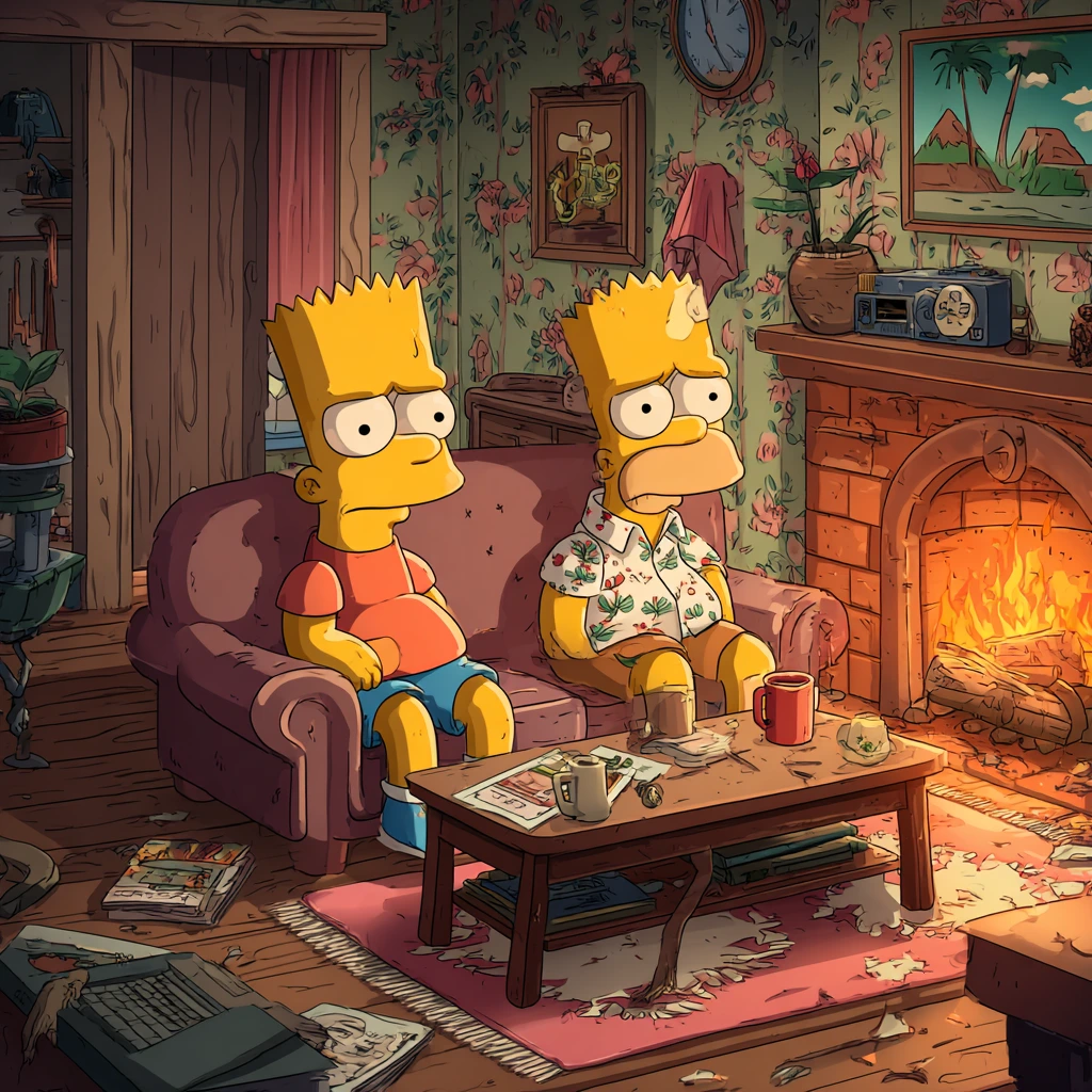 Homer, Bart, and Marge Simpson standing in the Fortnite Springfield map during the Fortnite x The Simpsons crossover event