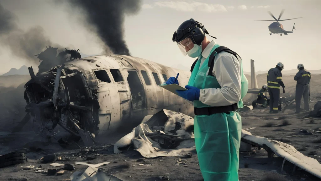 Aerial view representing the two identical plane crashes of Endwell, showing the crash site area and symbolic aircraft silhouettes