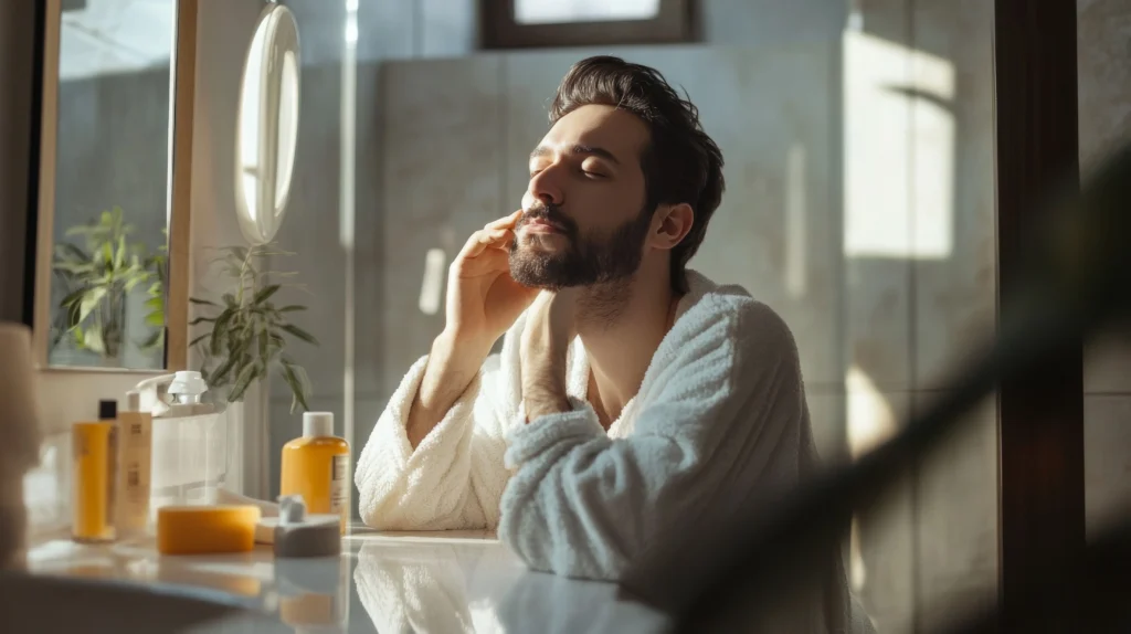 Man practicing self-care to improve mental health, confidence, and well-being while breaking traditional masculinity stereotypes
