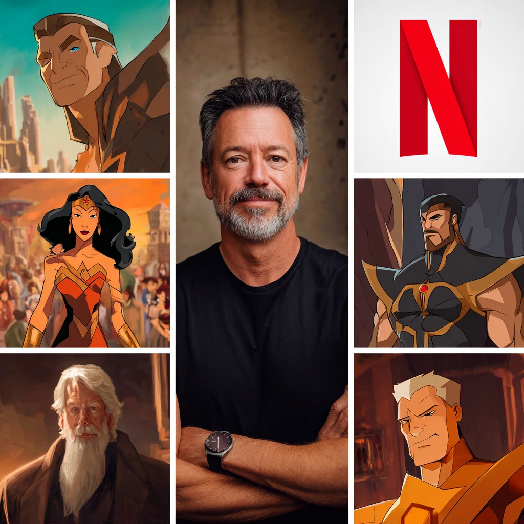 Netflix and Warner Bros. Discovery logos side by side with question marks, symbolizing a potential 2025 acquisition.