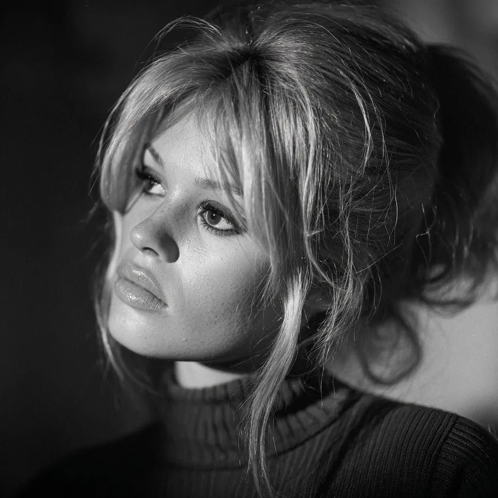 Brigitte Bardot smiling on a movie set, iconic French actress and movie star