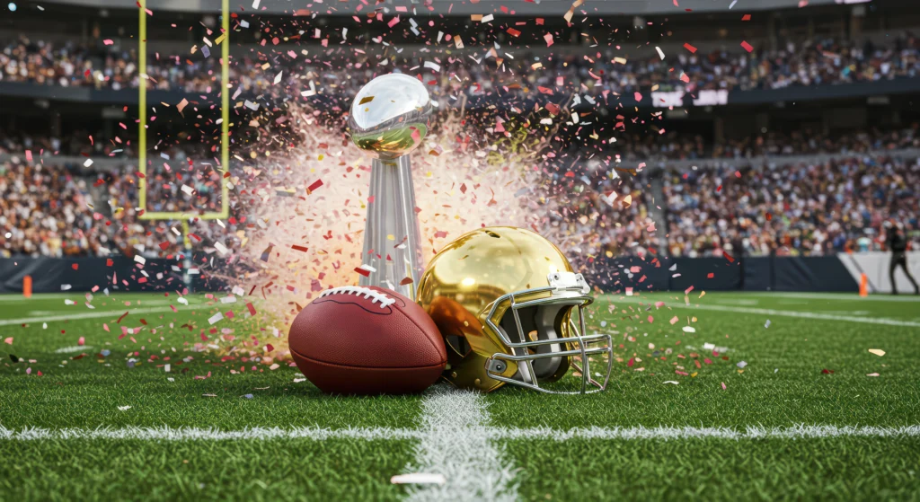 Super Bowl LX 2026 logo with date and football imagery