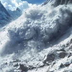 Rescue team searching snowy Sierra Nevada slope after Lake Tahoe avalanche