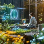 Modern sustainable technologies including solar panels, smart home devices, and eco-friendly gadgets promoting green living