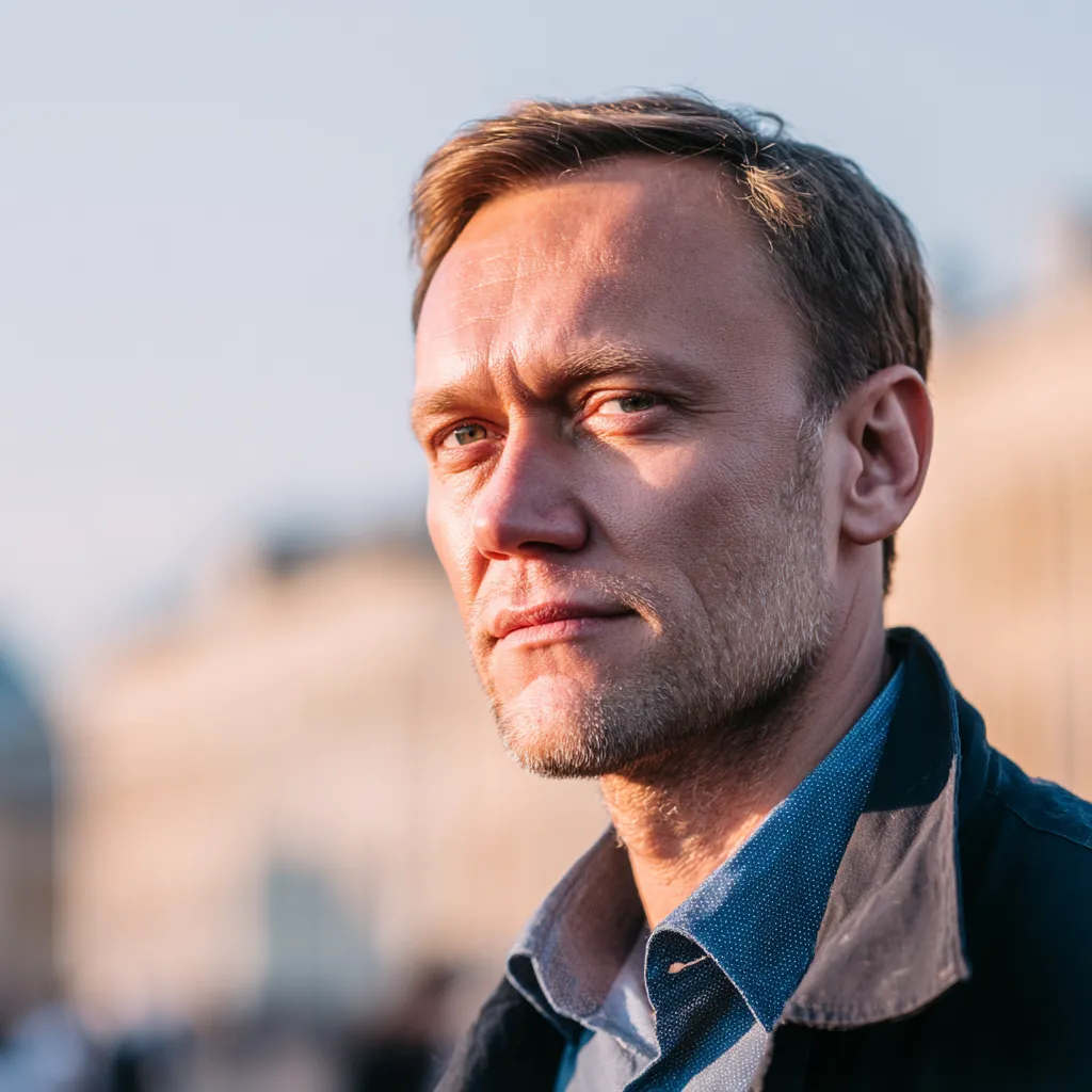 Portrait of Alexei Navalny during a public speech amid renewed international allegations about his death in Russian custody.