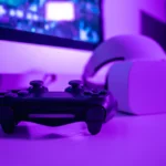 Gamer holding a PlayStation controller while checking PlayStation Network status on screen during connection issue